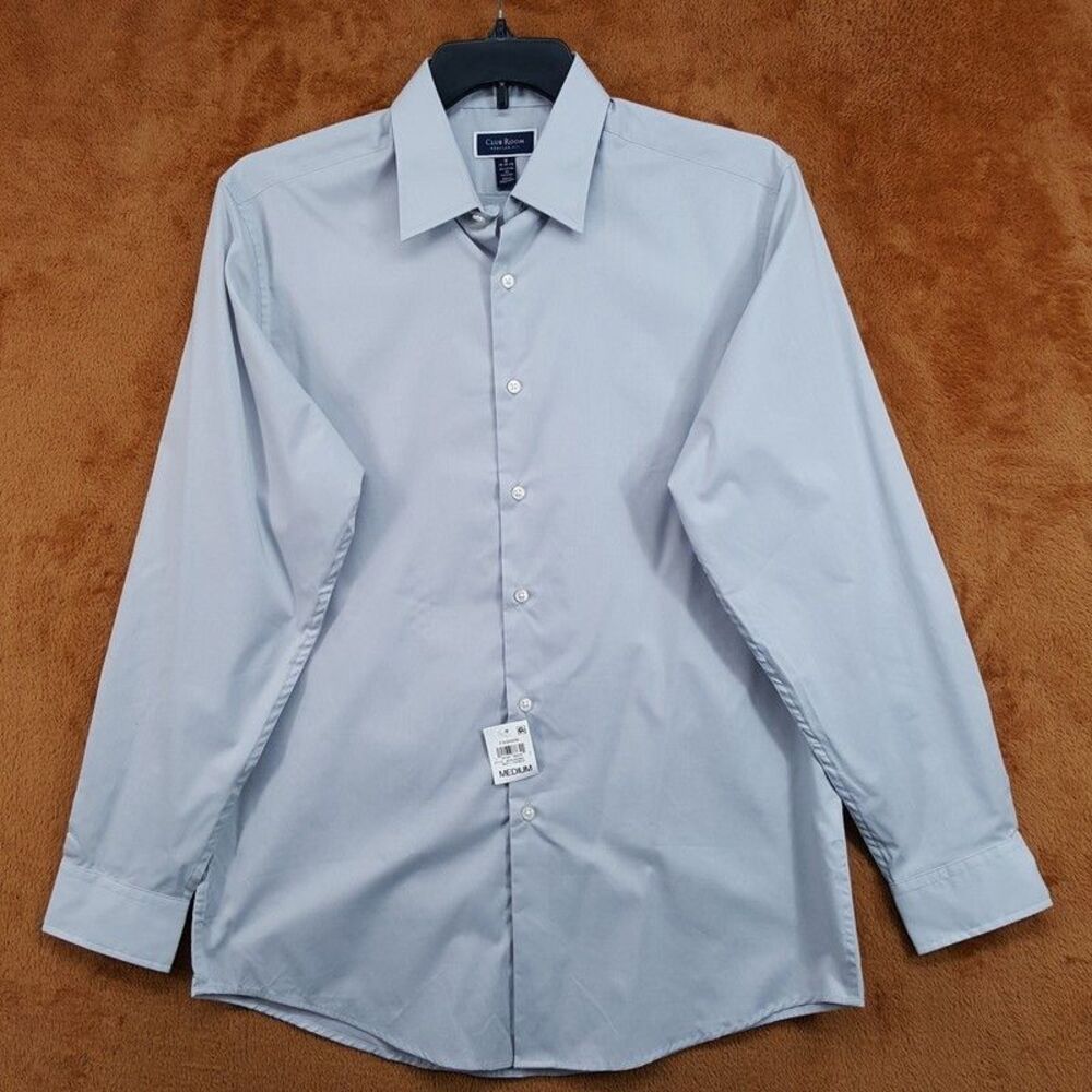 CLUB ROOM Dress Shirt Mens Size 15 15.5 Solid Grey Regular Fit